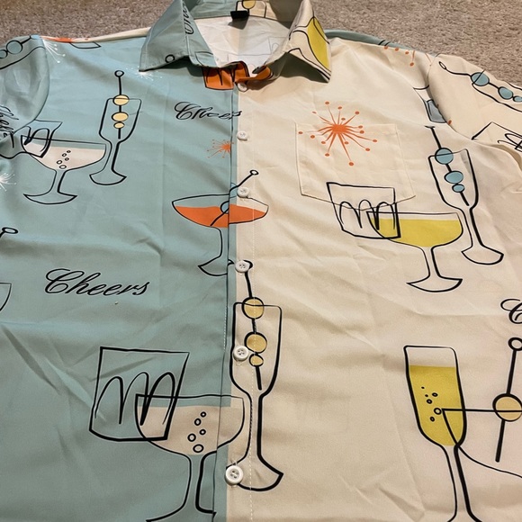 CHEERS Martini Champagne Cocktail Button Up Down Polyester Short Sleeve M/W Sz M - Picture 4 of 9